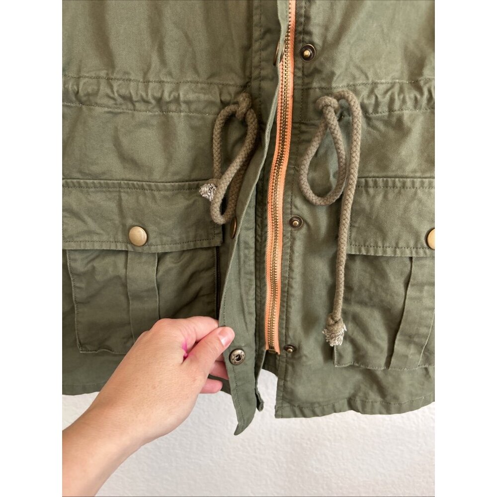 Market & Spruce 100%‎ Cotton Military Green Jacket Removable Hood Cargo Size M - Picture 5 of 7